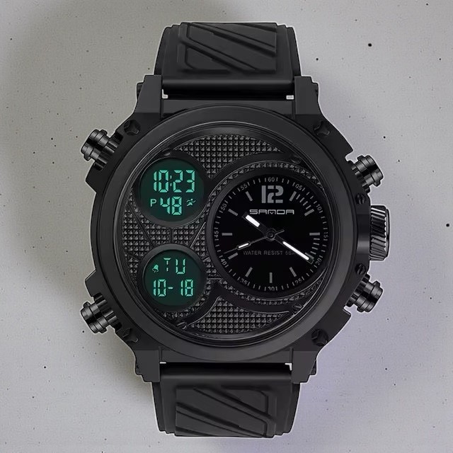 Chronograph Waterproof Digital Sport Shock Resistant Dual Time WRIST WATCH 55mm