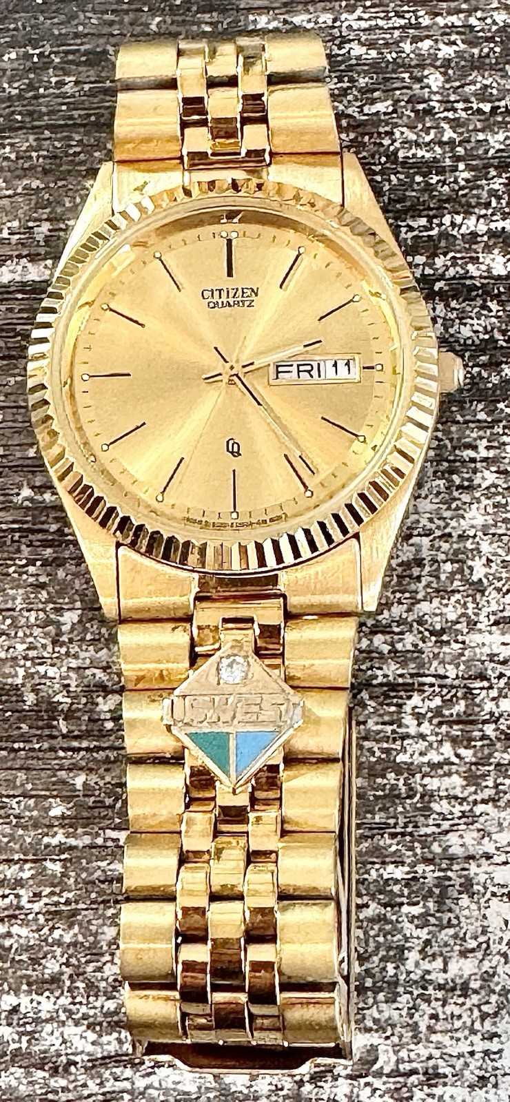 Citizen CQ President Watch Men Gold Dial Gold Tone Daydate Round US West