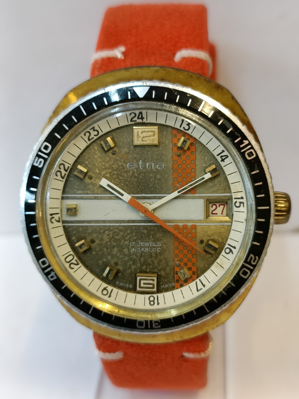 ETNA 17J WINDING PATINA DIAL SWISS MEN’S WORKING CONDITION