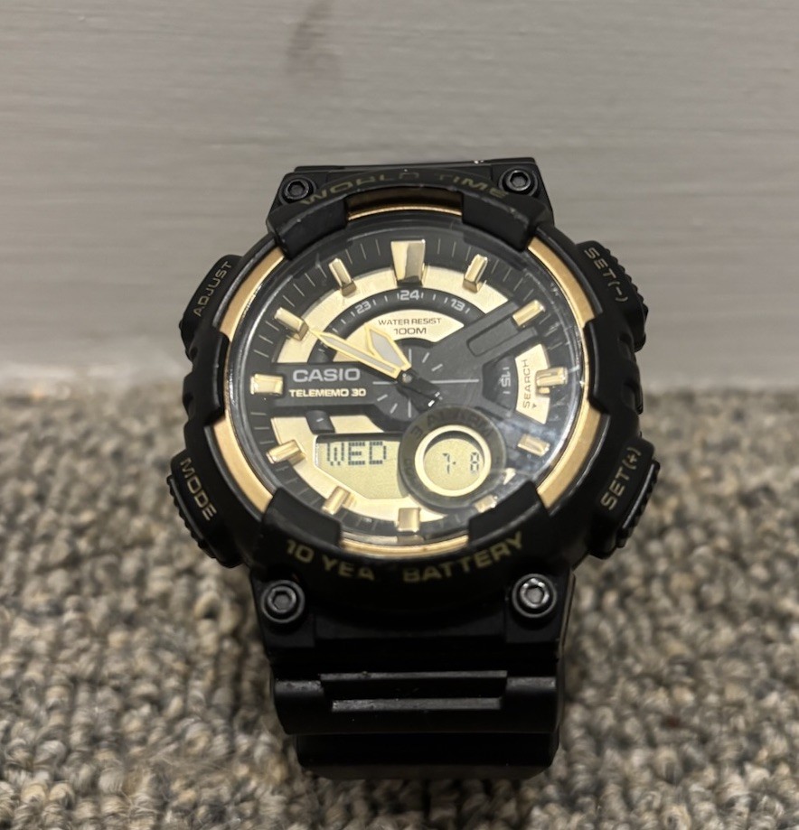 Casio Telememo 30 AEQ110 Gold Dial Resin Strap Men’s Watch