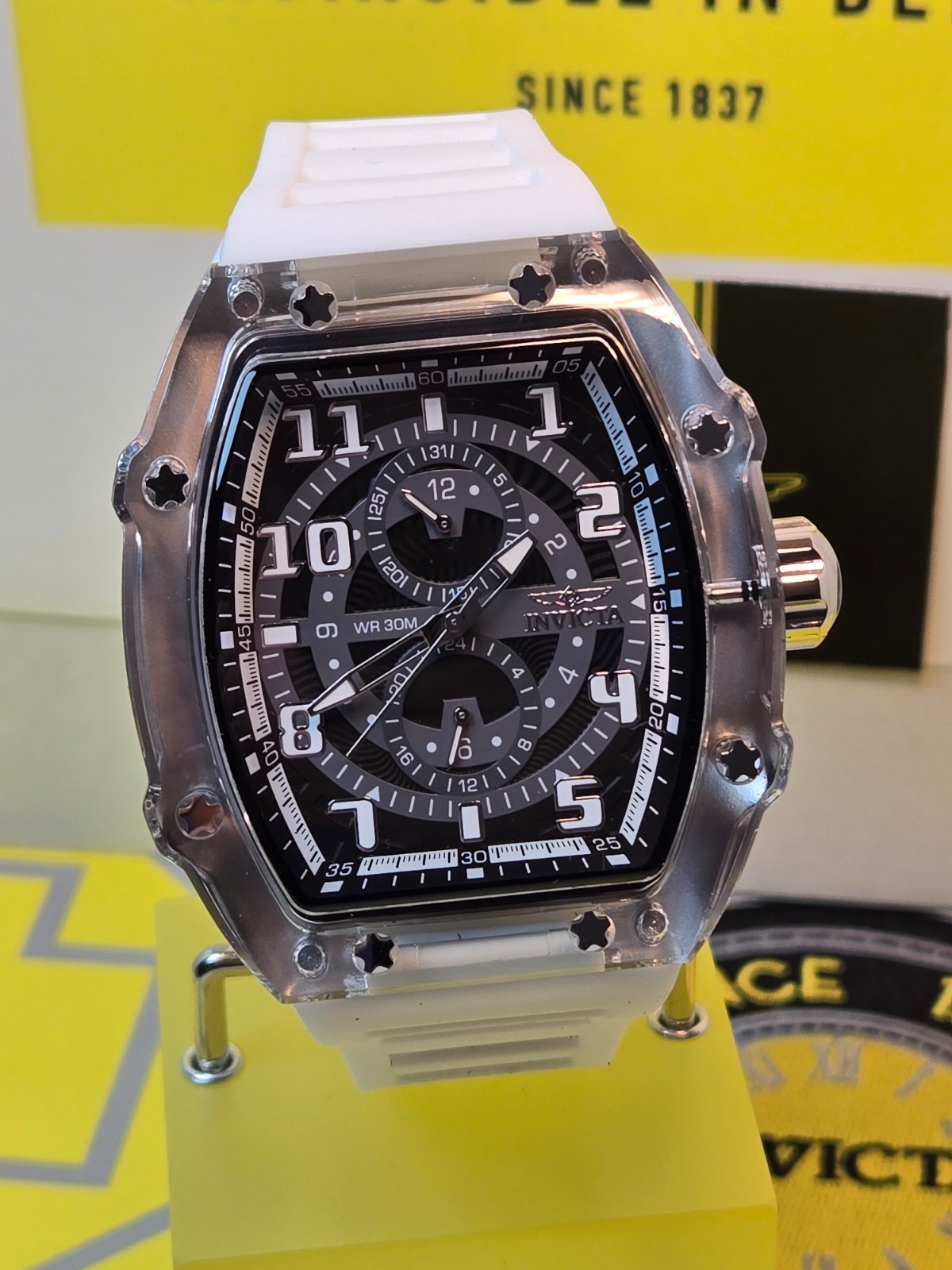 Invicta Racing Cyclone Men’s Watch 48.5 mm Smoke Gray /White Silicone Band- NEW!