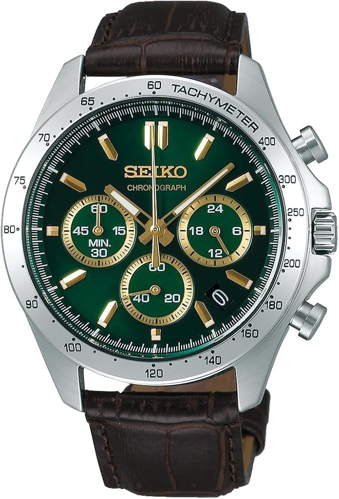 SEIKO Spirit SBTR017 Green Chronograph Quartz Leather band Men Watch New JP