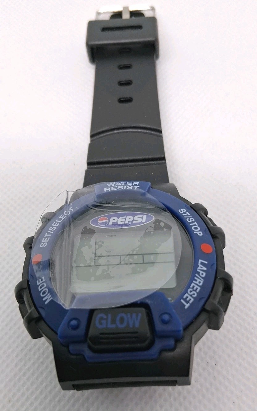 Vintage 1997 PEPSI Digital Promo Sport Watch With Neoprene Case Battery Is Out