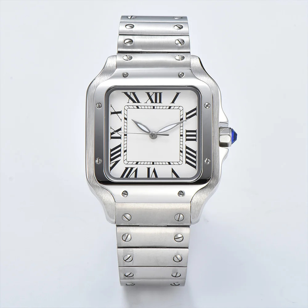Simple Retro White Roman Sapphire Crystal Square Men Dress NH35 Automatic Watch