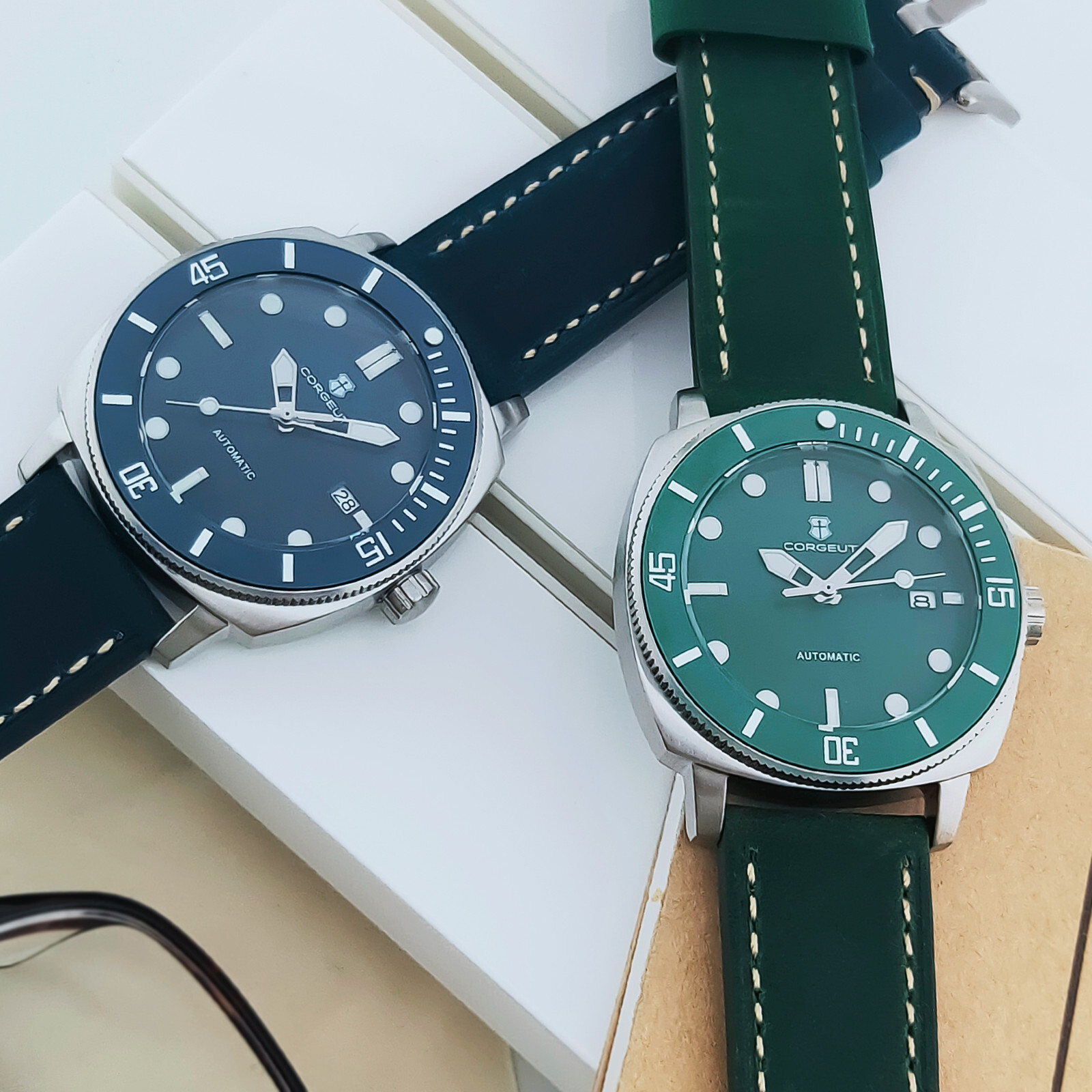 42mm Corgeut black blue green bezel sapphire glass NH35 Automatic men’s watch