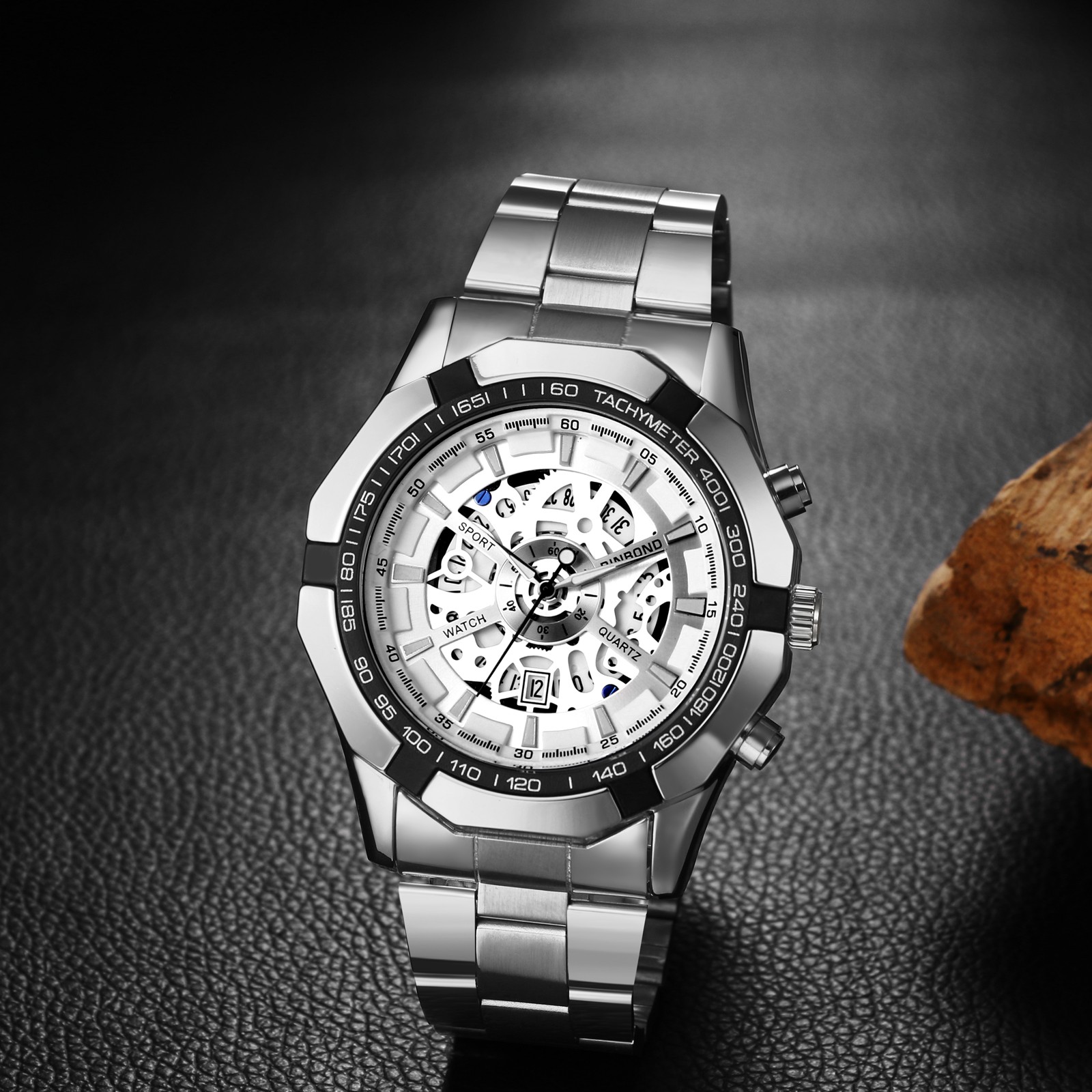 Men’s Waterproof Skeleton Stainless Steel Watch Luxury Quartz Wrist Watch
