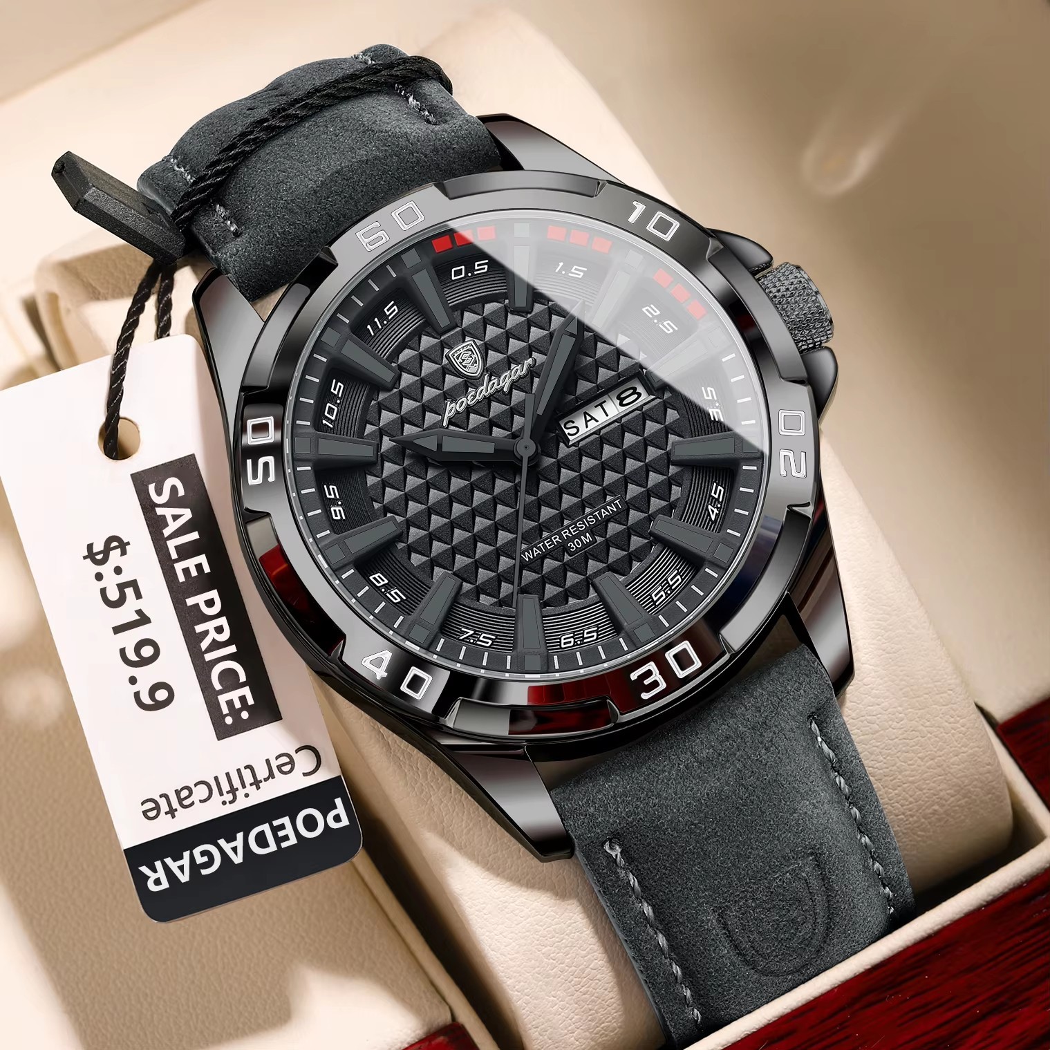 Men’s Leather Watch Quartz Waterproof Date Sport Wristwatch – Luxury Style