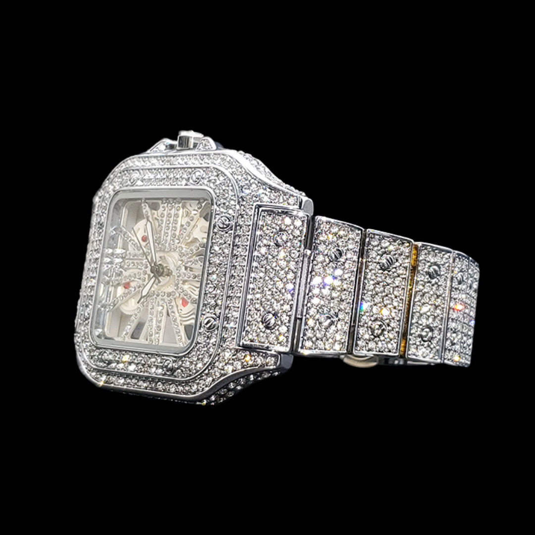 Skeleton Red Dial VVS Iced Out Diamond Designer Watch, Hip Hop Watch, Fashion