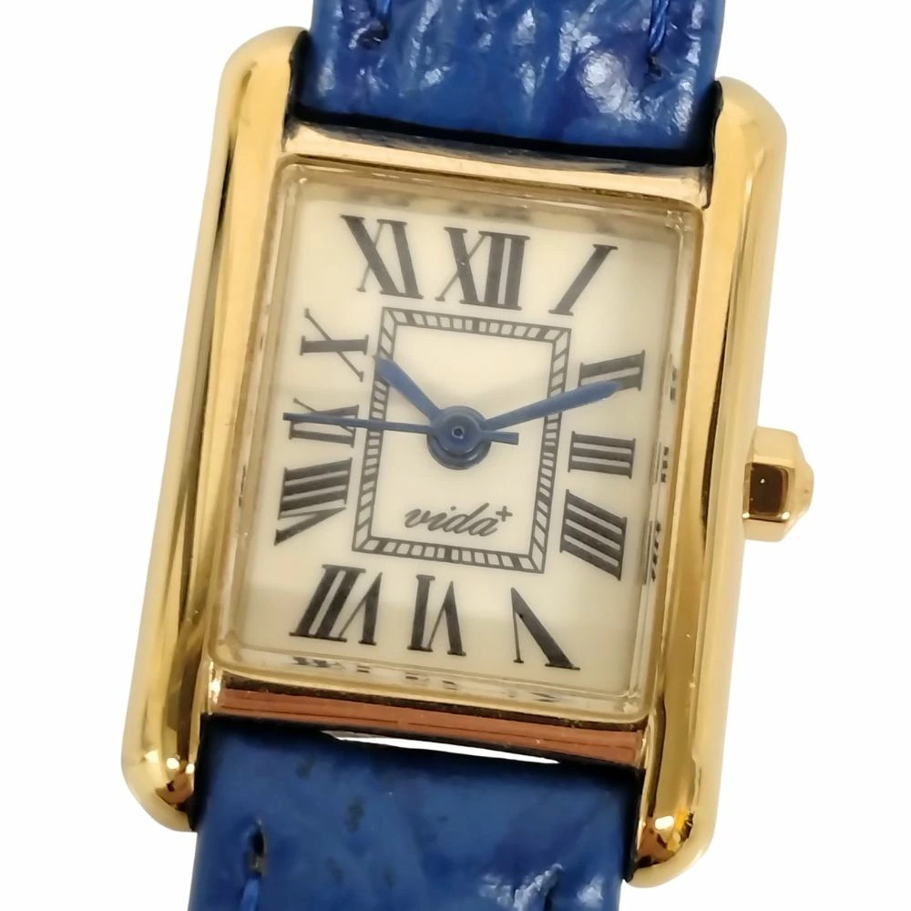 Vida Plus Rectangular Quartz Watch Blue Gold 51418 Used