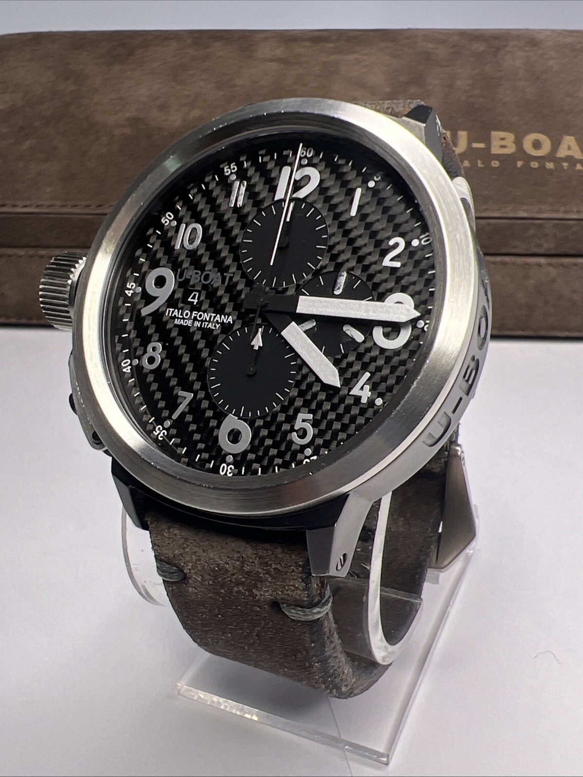 U Boat 50mm Black PVD Steel Chronograph U-7750/50 Watch Carbon Dial w/ Box