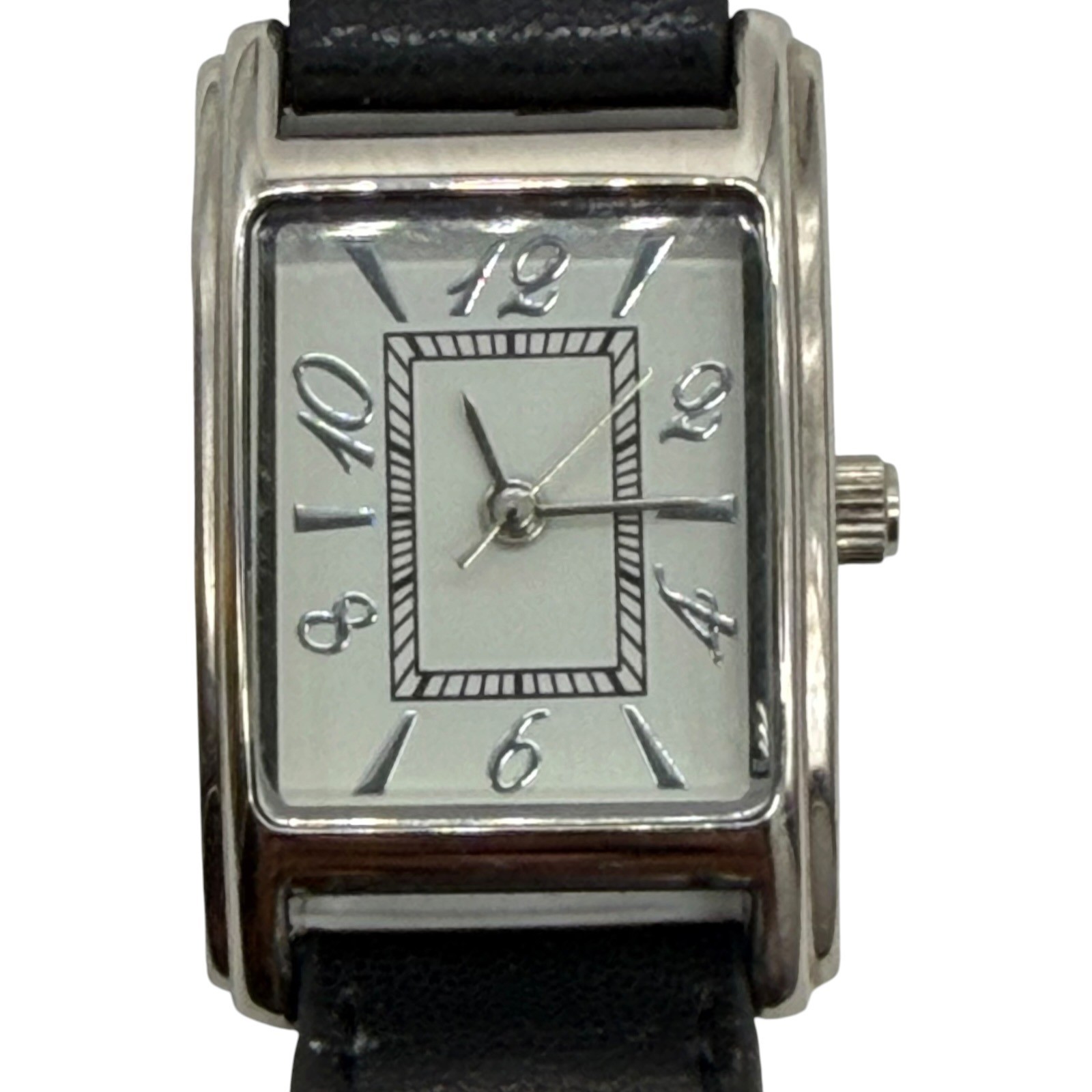 Double Wrap Strap Watch Silver Tone Rectangle Case Black Band