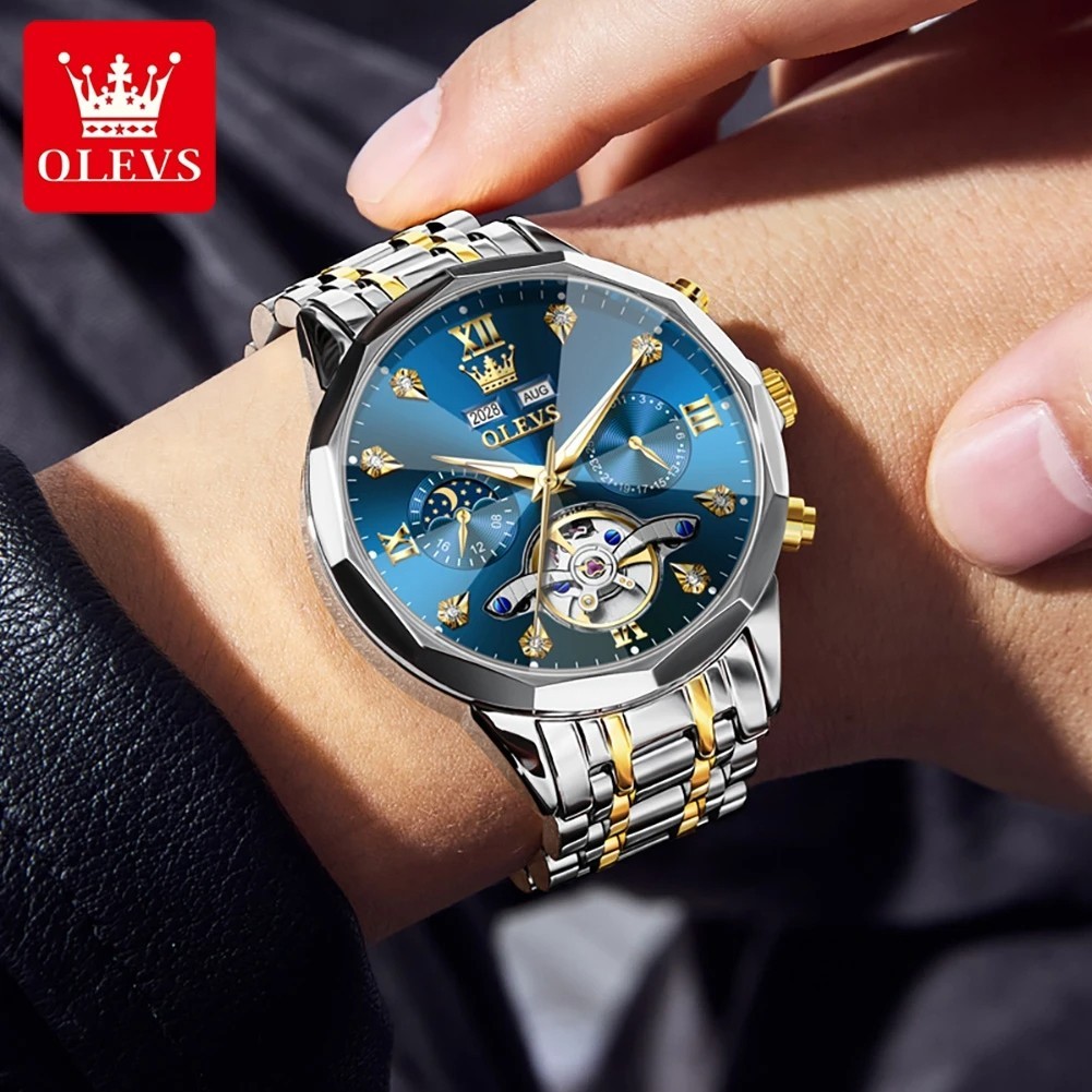 Automatic Mechanical Waterproof Watch Moon Phase Luxury Dial Men Men’s Strap