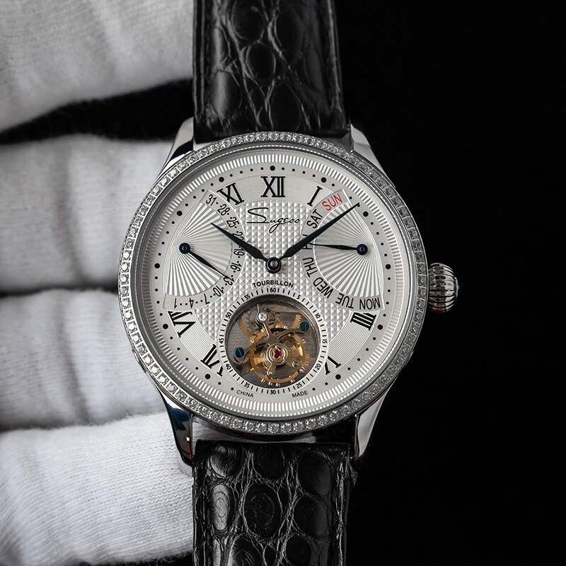 1PC Sugess Tourbillon Master Day Date Seagull ST8004 Mechanical Watch SU8004SBED