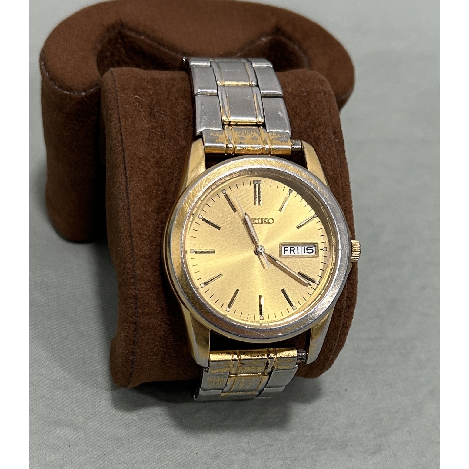 Vintage Seiko Sports 7N43-0AM0 Watch Gold Sunburst Dial Day Date Two Tone 38mm