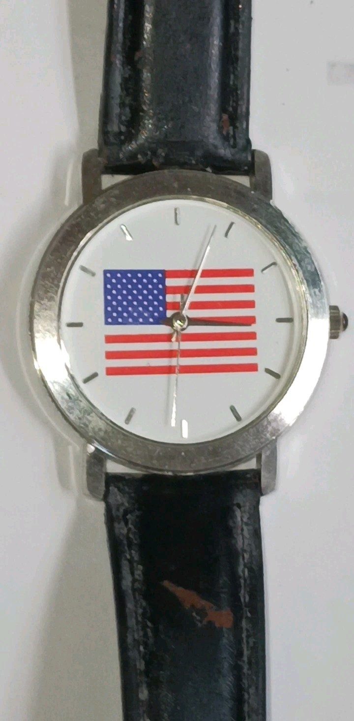 Vintage Marcel US Flag Watch Red White Blue Dial New Battery Works Patriotic