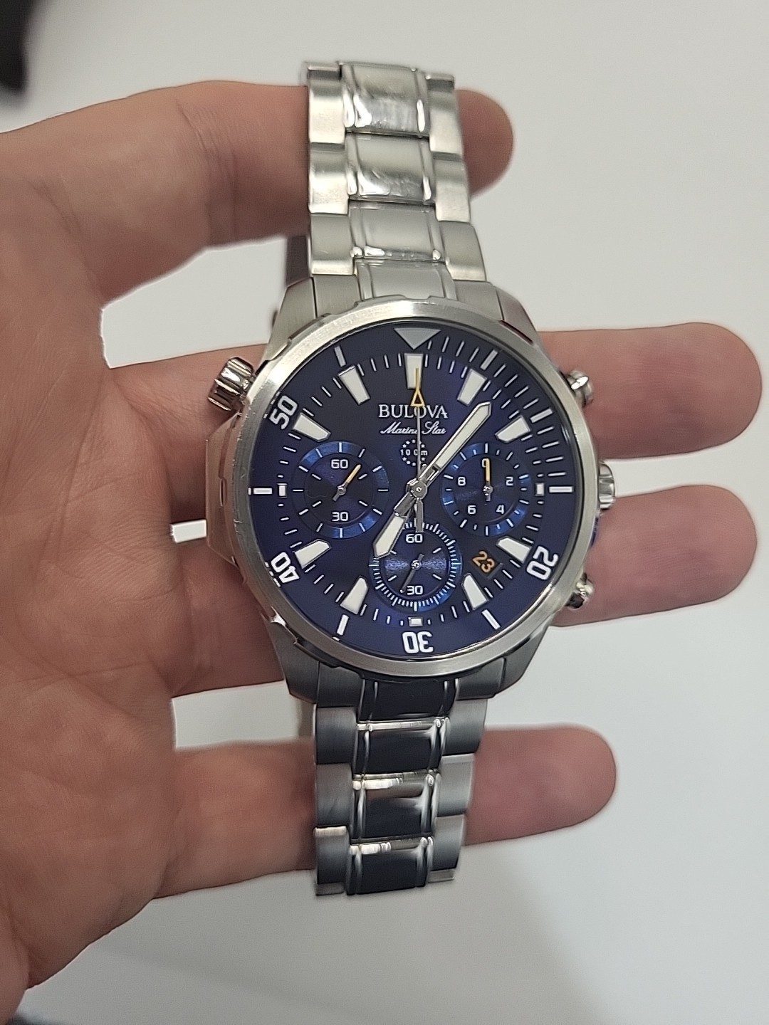 [N. MINT] 46MM BULOVA 96B256 MARINE STAR BLUE DIAL CHRONO S.S. QUARTZ WATCH