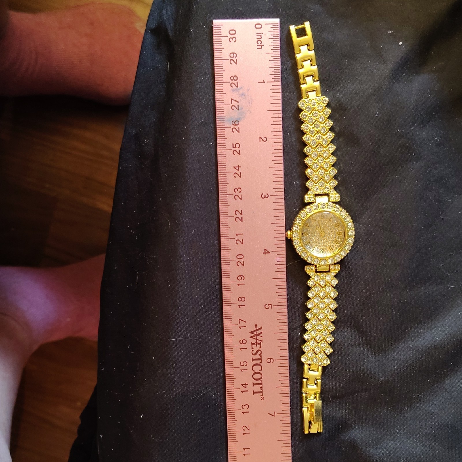 Gold-Tone Women’s Analog Wristwatch, Gemstone Accents, Fold-Over Clasp, Bracelet