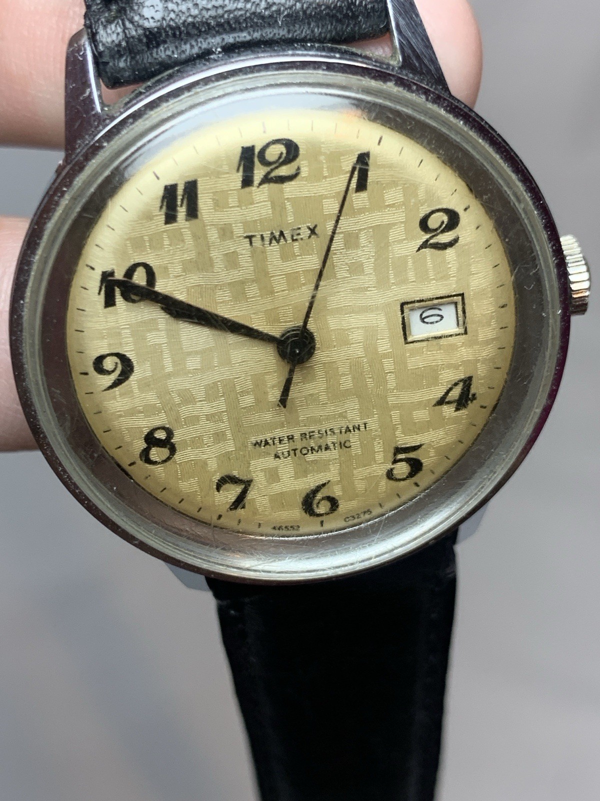 Vintage 1975 Timex Viscount Automatic Watch 35mm Rare Textured Linen Dial Works