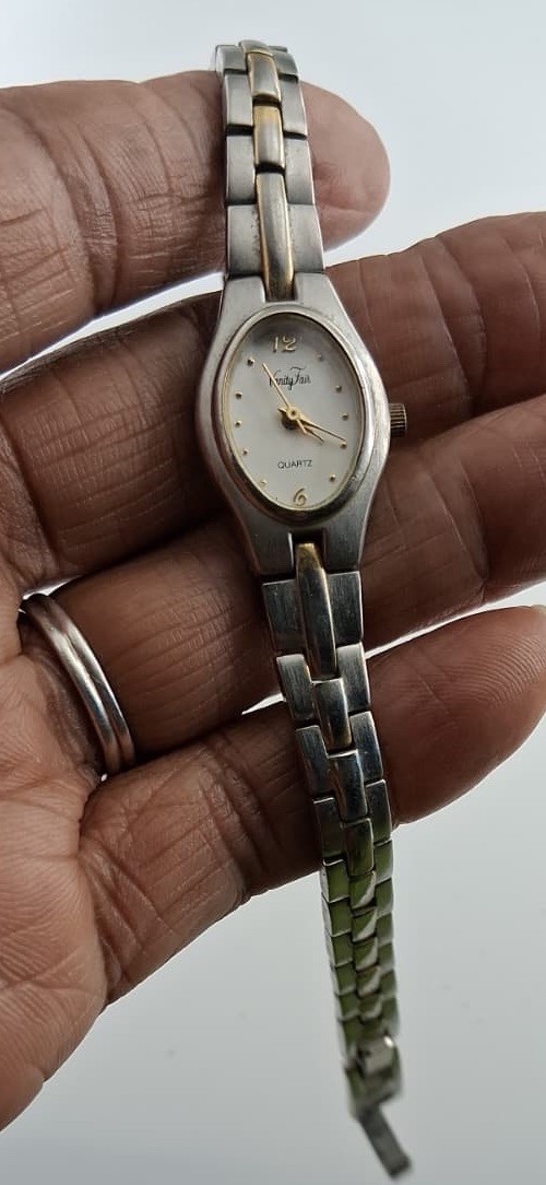 Womens Vanity Fair Two Tone Oval Case Small Petite Link Bracelet Quartz Watch