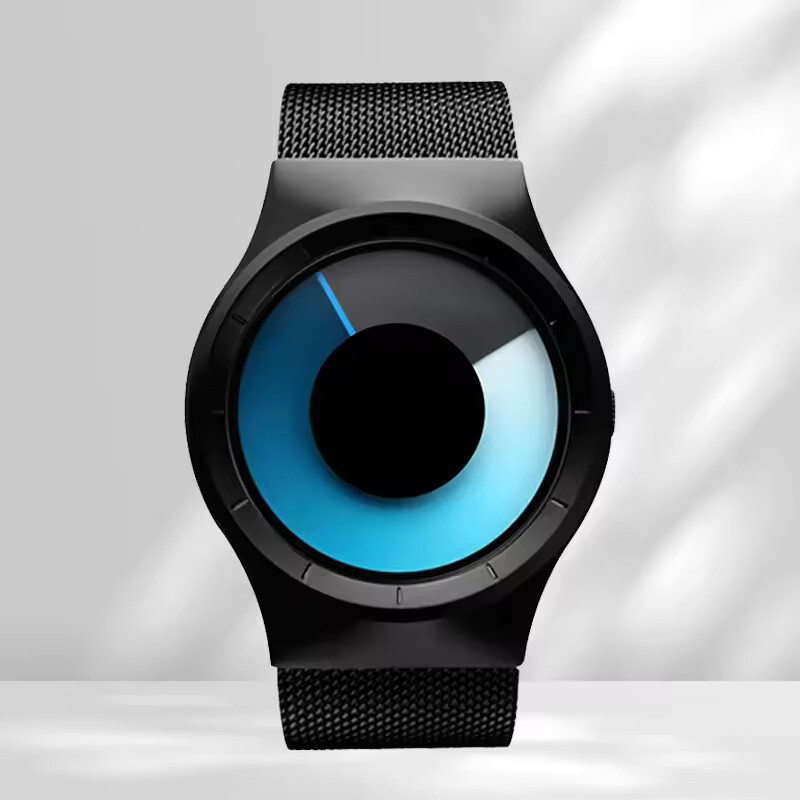 Numberless Watch – Liquid Blue Display – Fathers Day Gift Novelty Unique Unisex