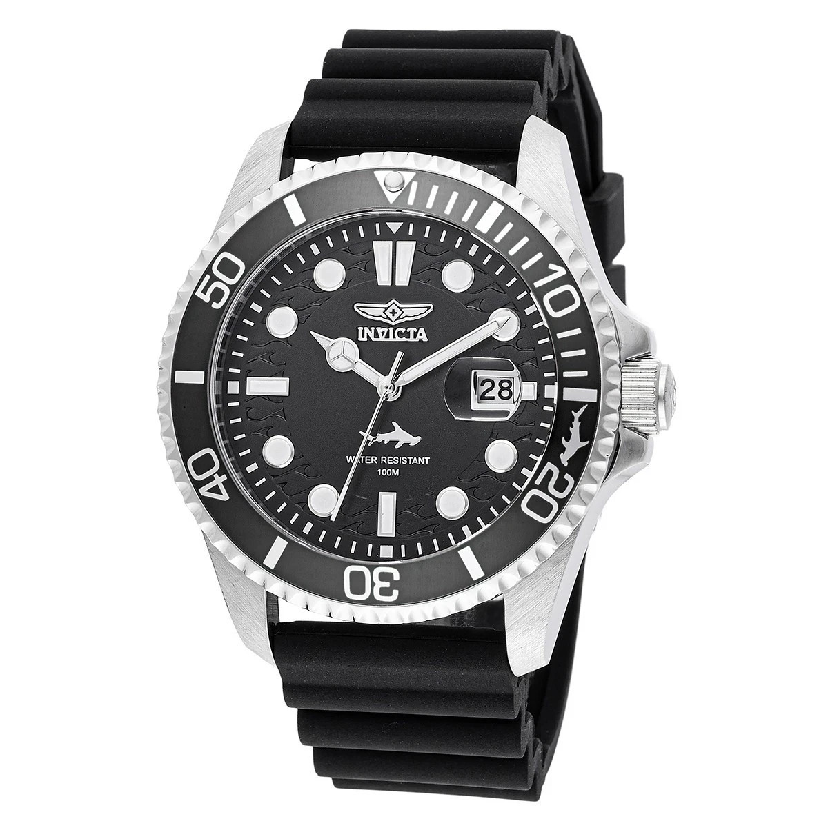 Invicta Pro Diver ‘SHARK’ Black Dial Black Silicone Strap Men’s Watch- 47161