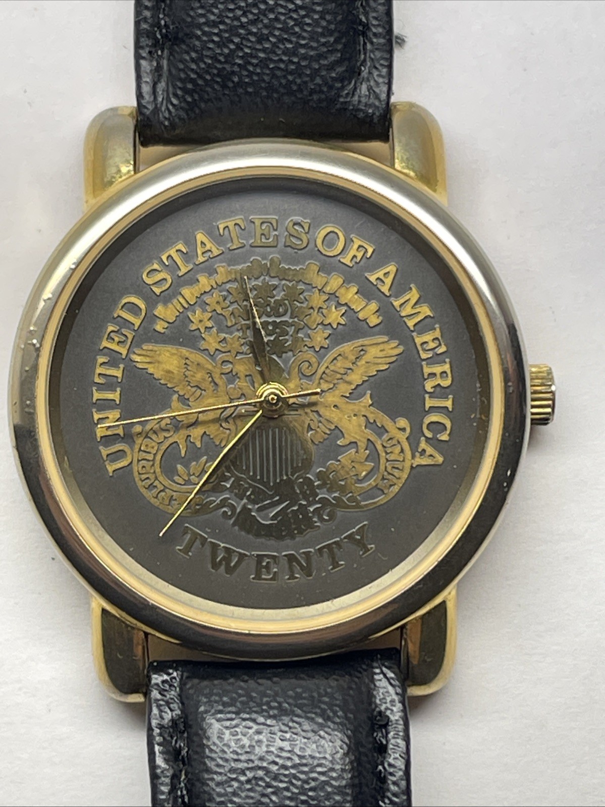 Mens Watch United States American $20 Coin Quartz Japanese Movement GP 33mm
