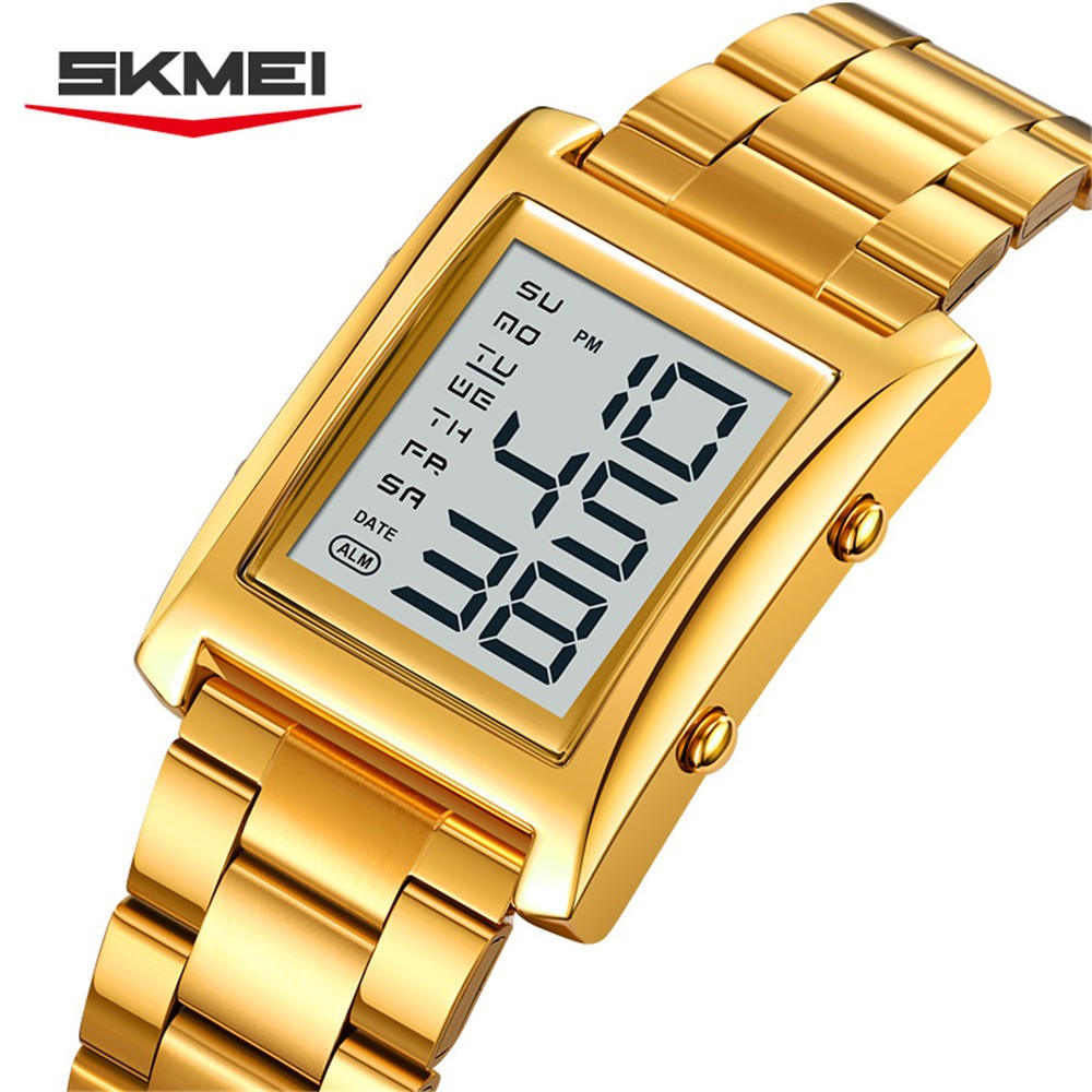 SKMEI Men Watch Rectangle Digital Wristwatch Steel Countdown Stopwatch Boy Watch