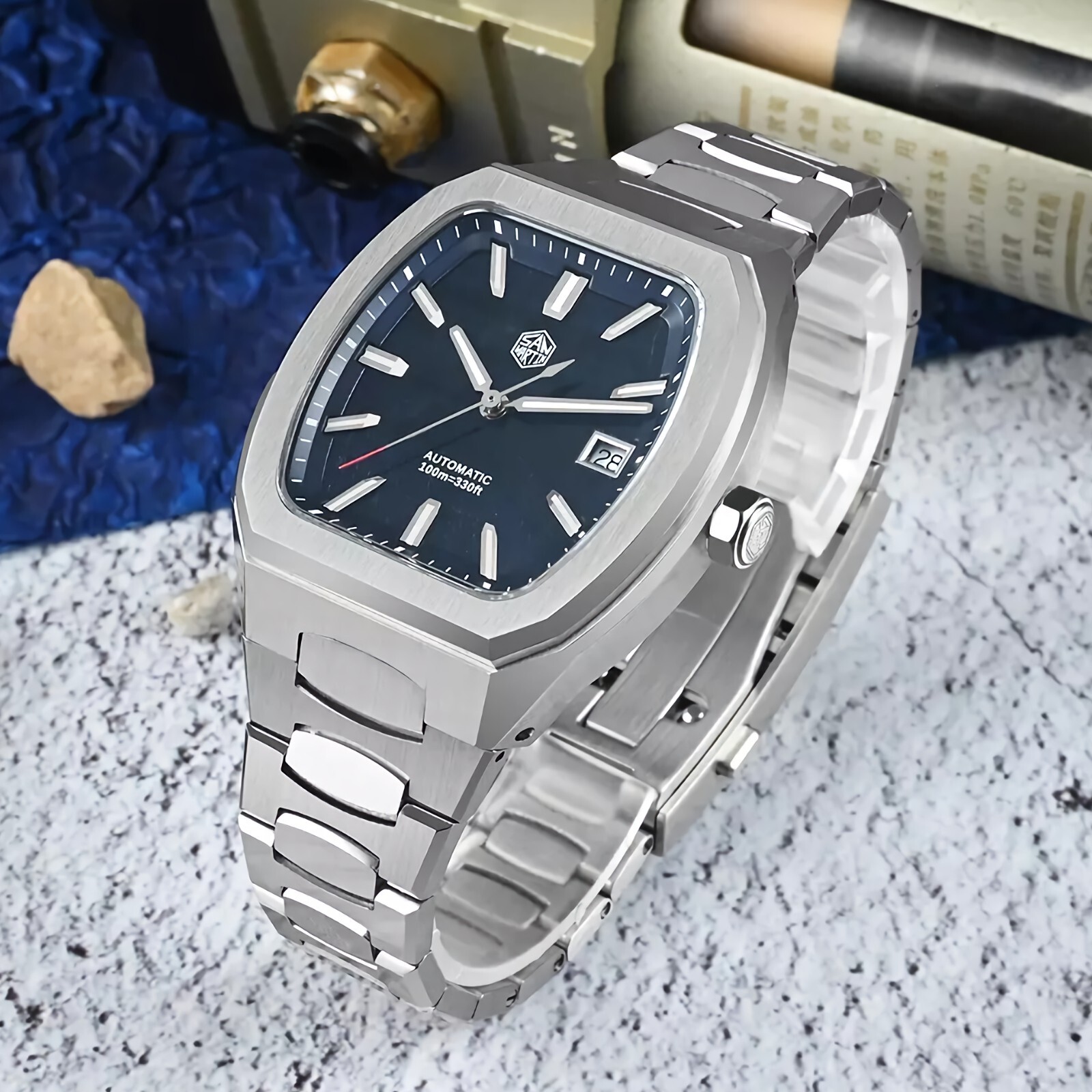 SAN MARTIN SN0145-G Automatic Stainless Steel 39.5mm Barrel Shape Case Men Watch