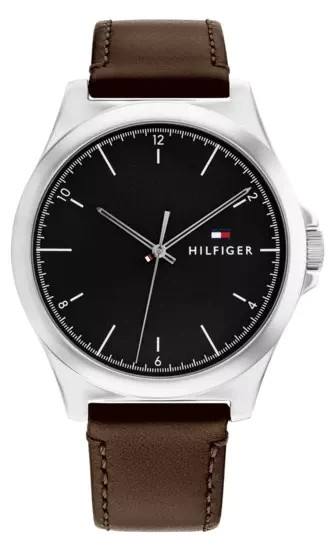 TOMMY HILFIGER GRIFFIN 1710601 BLACK DIAL BROWN LEATHER STRAP 43MM MENS WATCH