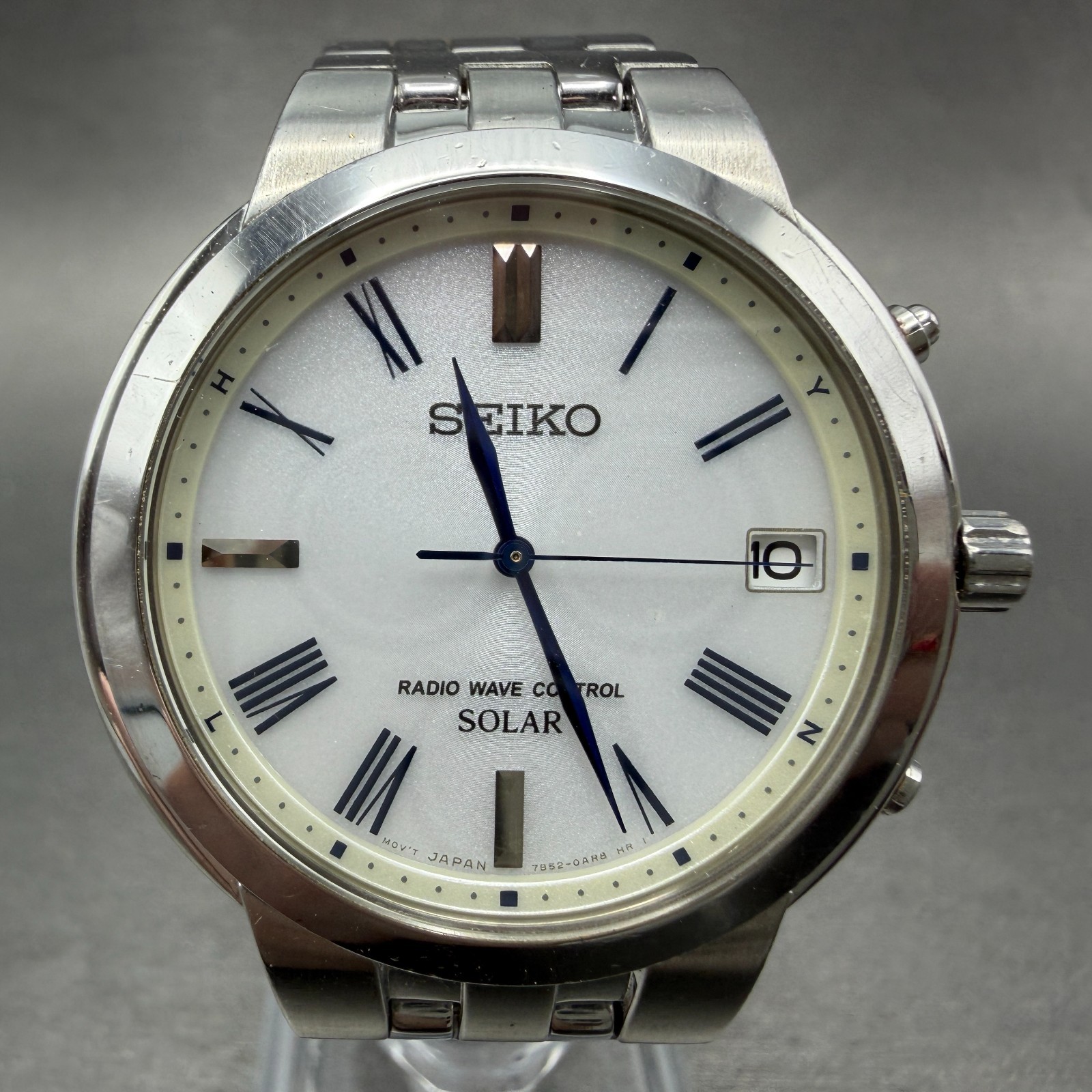 Seiko Spirit Solar Watch Men 38mm White Dial Stainless Steel Date 7B52-0AH0 Runs