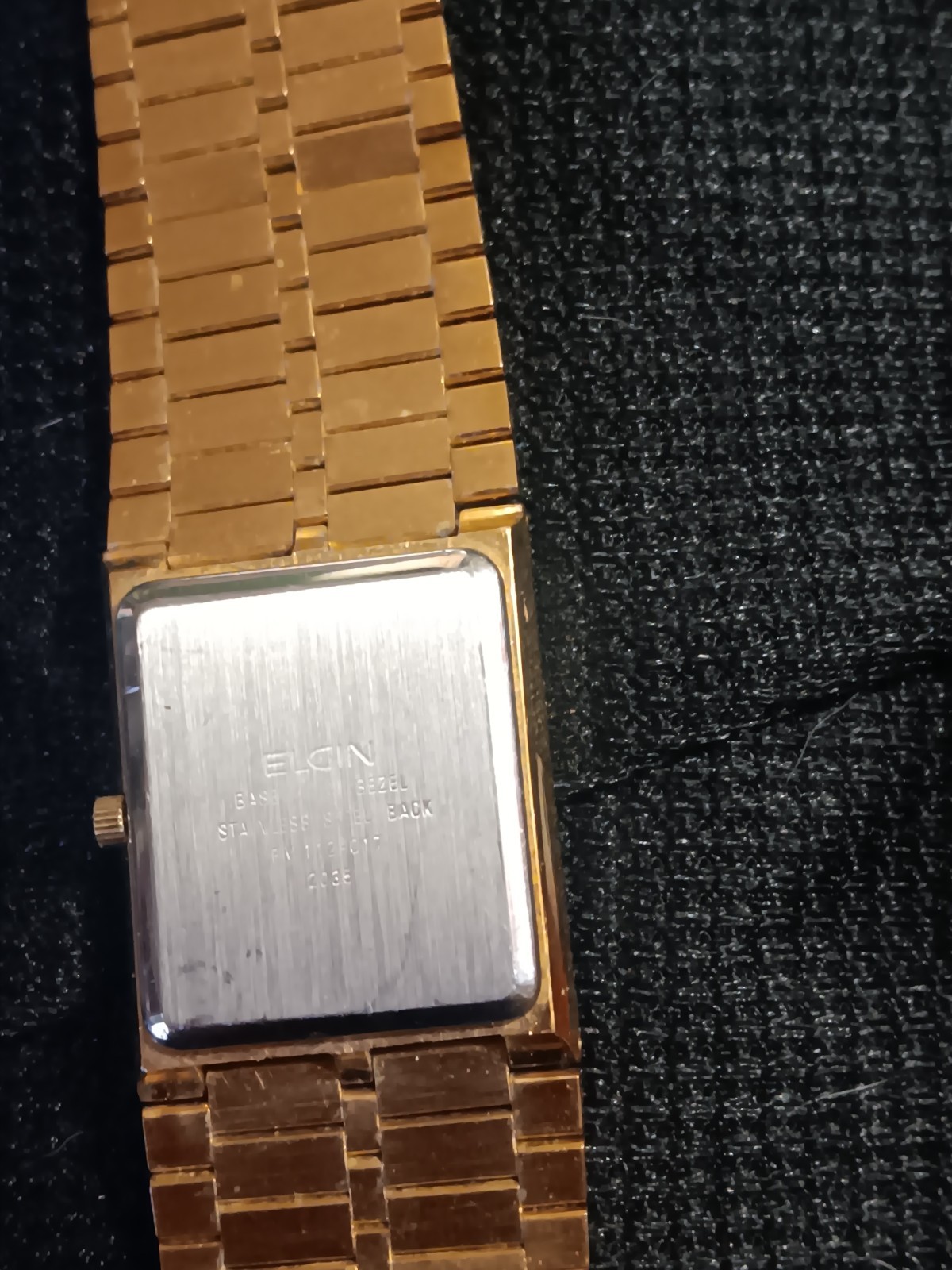 Elgin Quartz Rectangular Gold-Tone Bracelet Watch Black Dial Analog 12-Hour