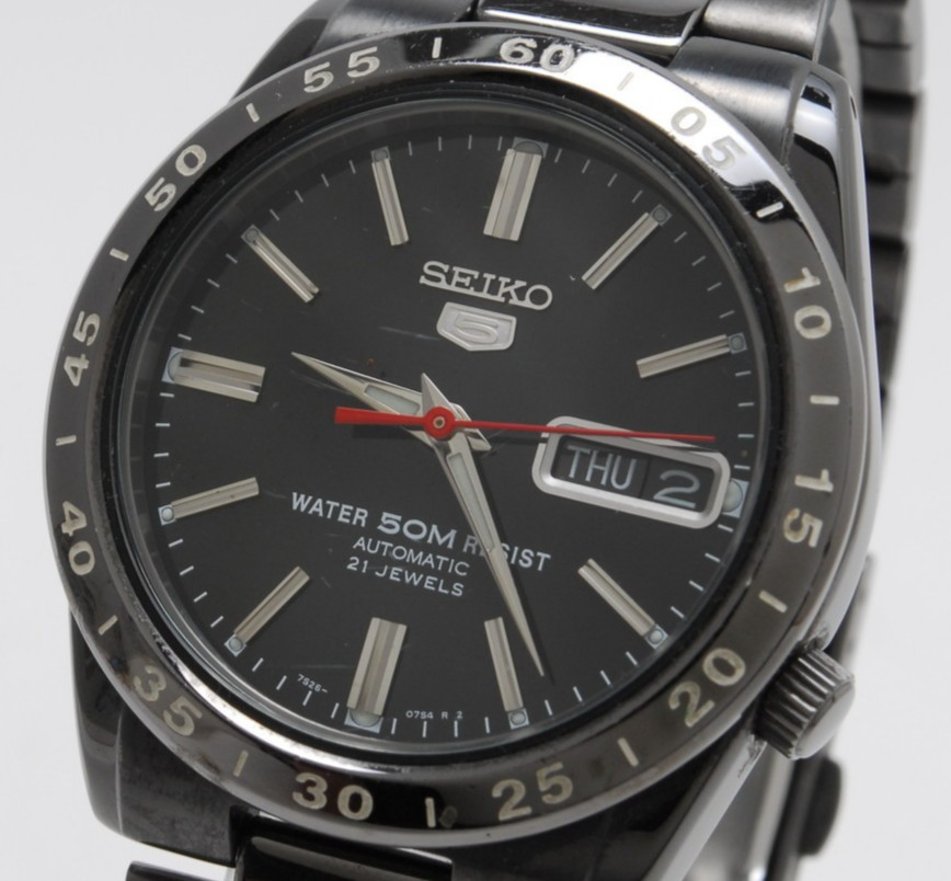 SEIKO 5 Sports 7S26-02T0 Automatic Black Dial Day/Date 37mm Near Mint from Japan