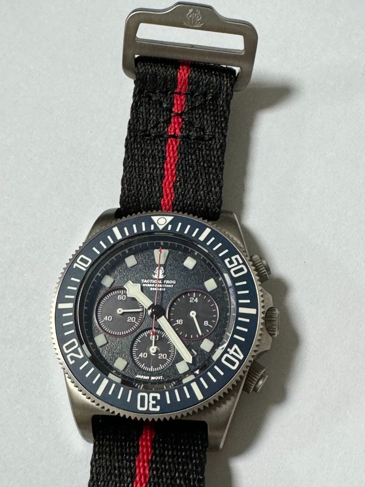 TACTICAL FROG Titanium VS75B Solar Power Quartz Chronograph Watch Newman Panda