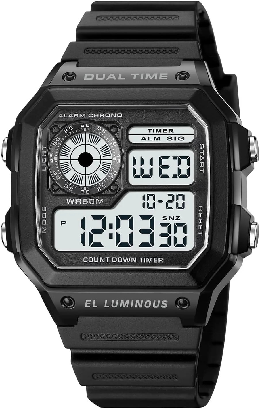 Men’S Digital Multi-Function Watches Dual Time Alarm Stopwatch Countdown Backlig