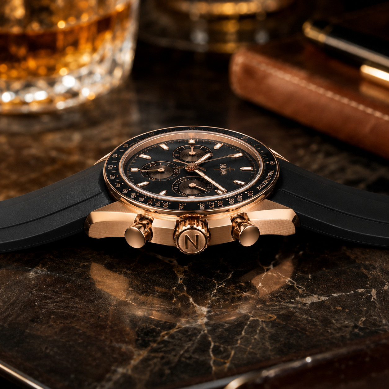 Nova Christian Obsidian Rose Custom Watch Chronograph Style 42mm