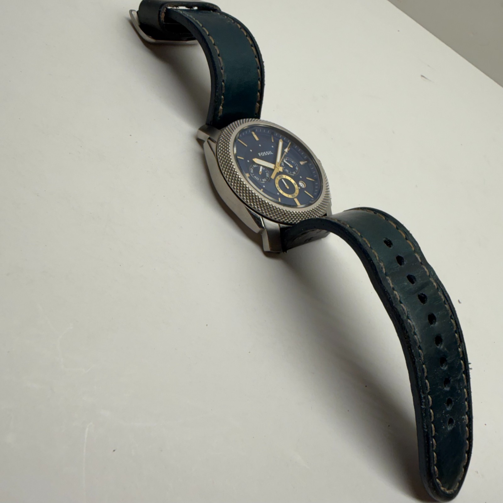 Fossil FS5262 Machine Chronograph Men’s Watch Blue Dial Dark Green Band – AS IS