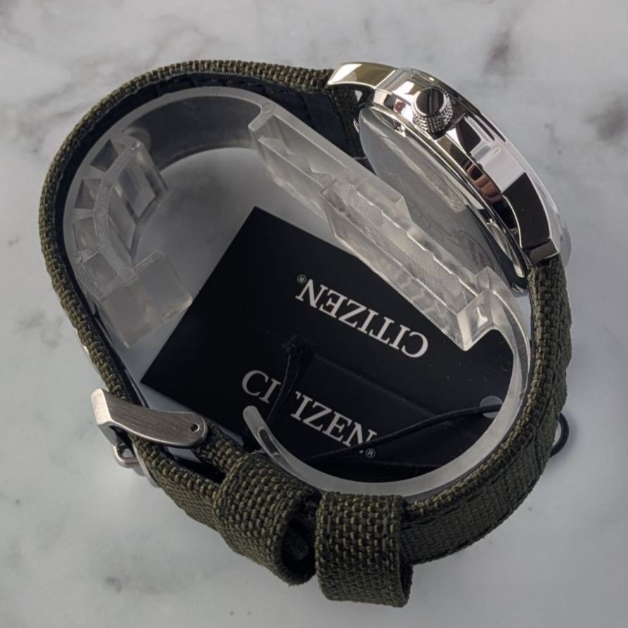 OH Completed Working CITIZEN Eco Drive BM8180 03E Solar Black Dial Military Canv