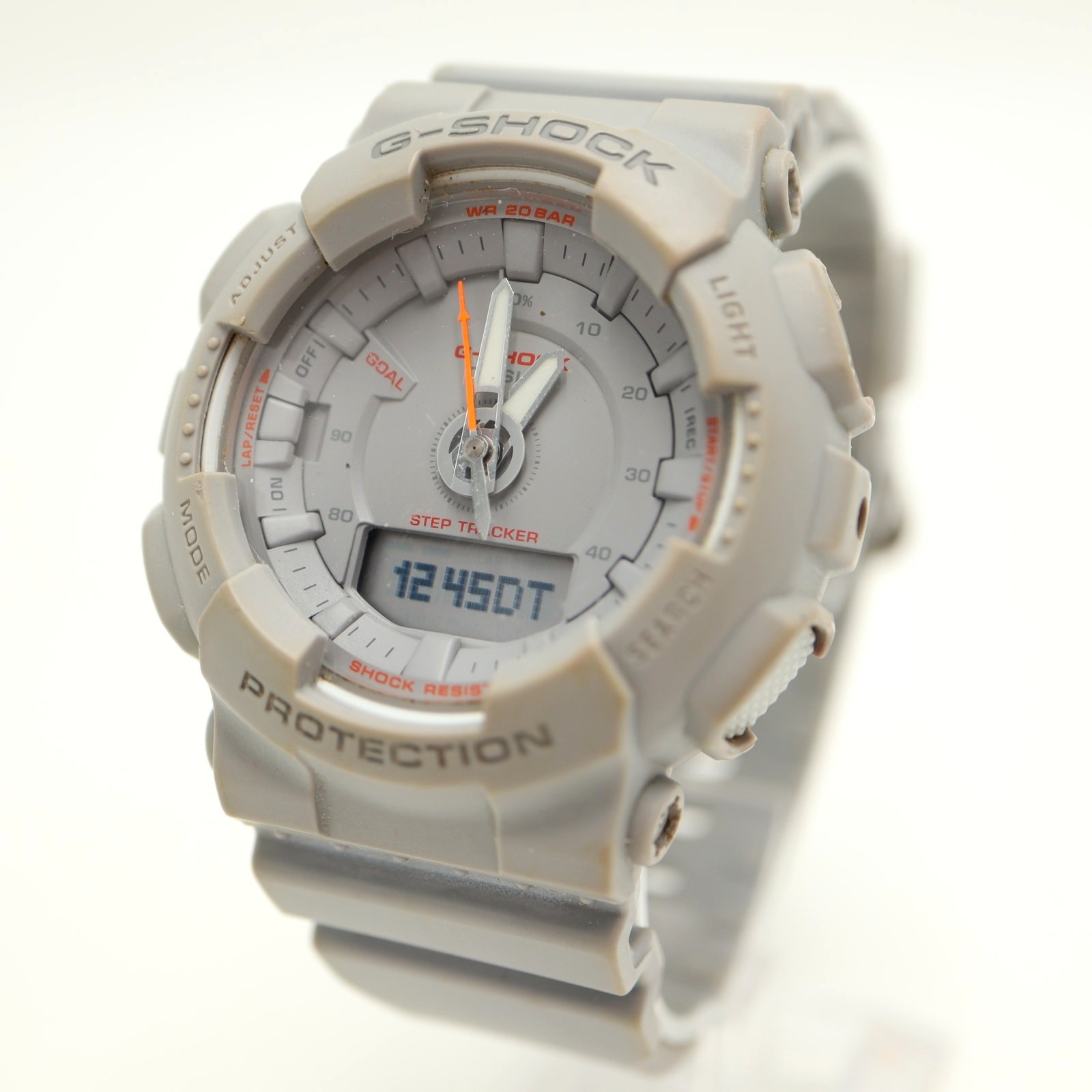 Casio G Shock GMA-S130VC Gray Orange Ana Digi 46mm Watch Step Tracker Chrono