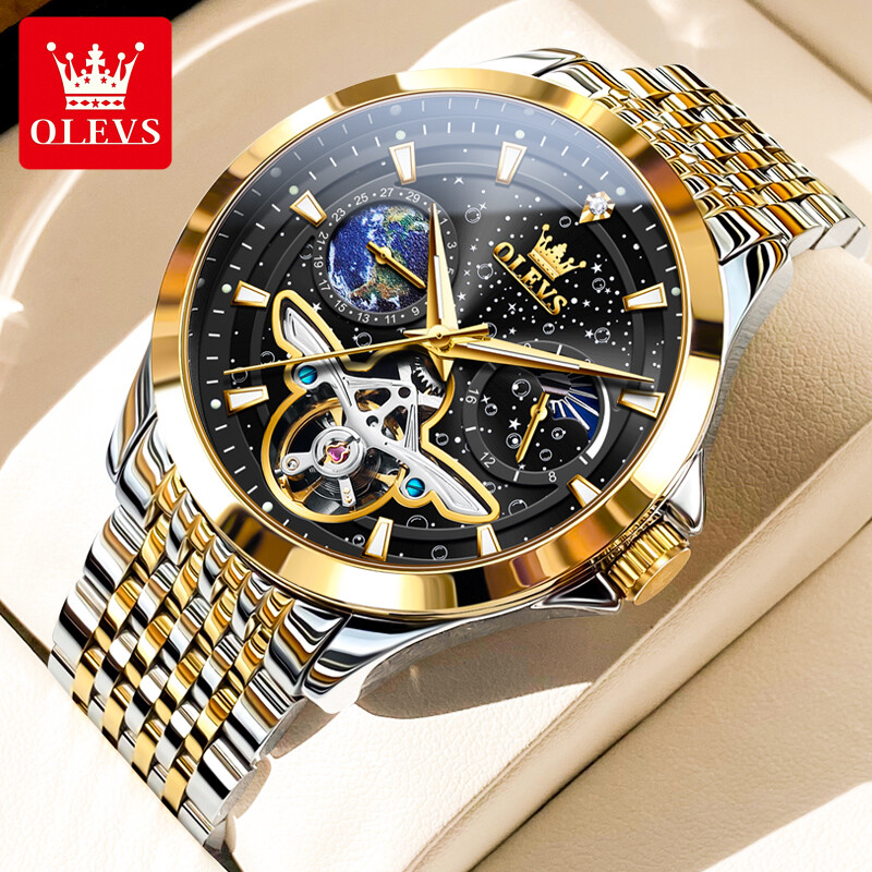 Automatic Mechanical Waterproof OLEVS Luxury Watch Men Moon Phase Mens Strap