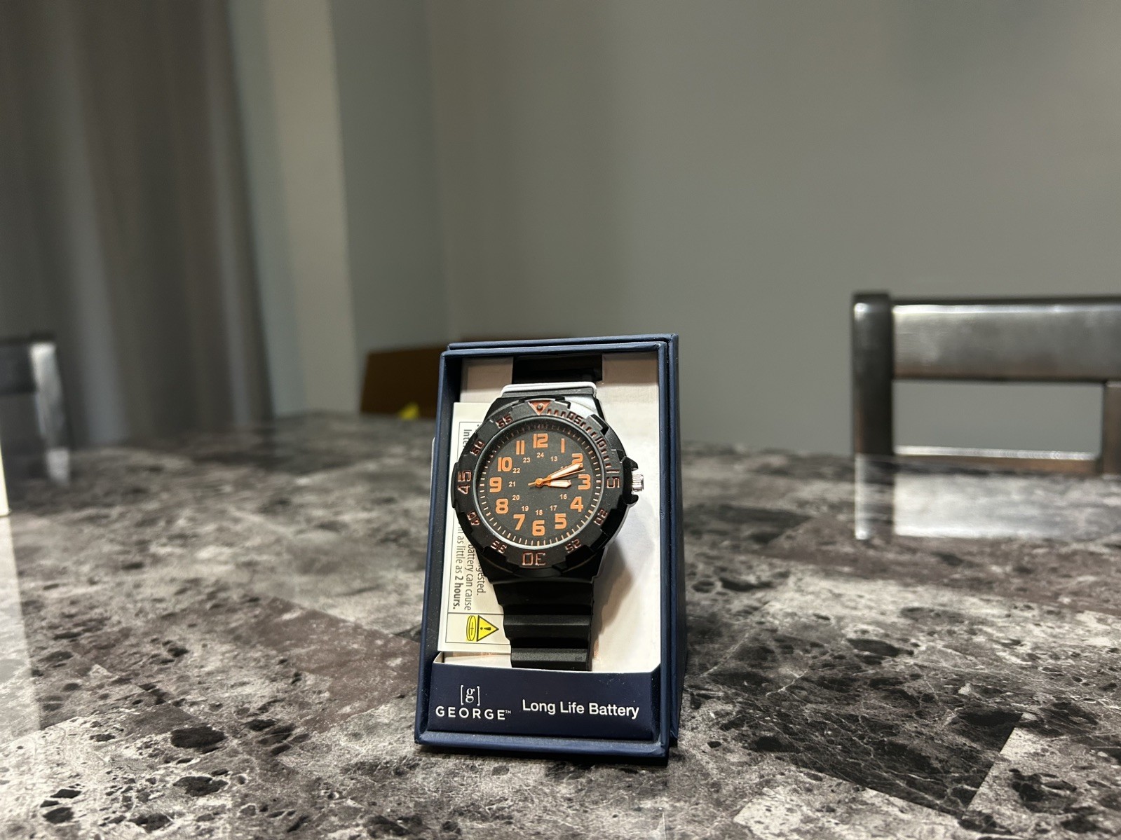 Men’s ⌚️ GEORGE Sports 24 Hour Easy Read Dial Long Life Battery Black Watch #NIB