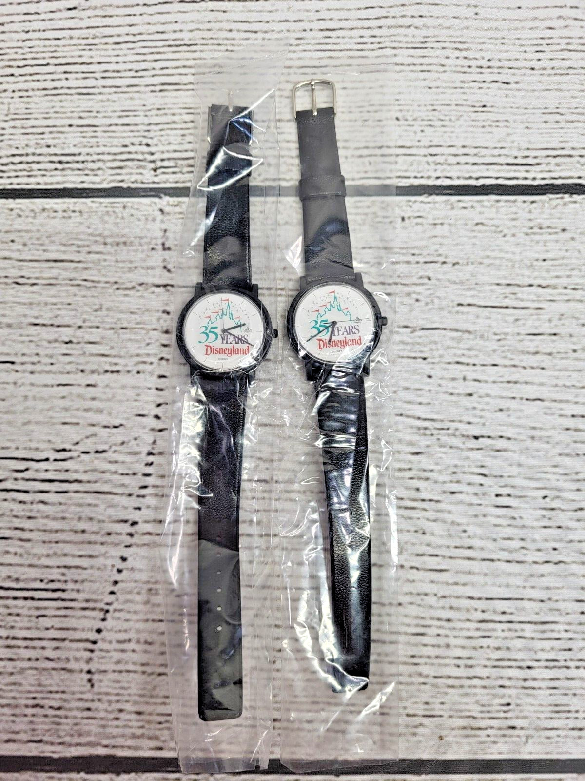 (2) Vintage Disneyland 35 Years Analog Wristwatch Leather Band Japan NEW NOS