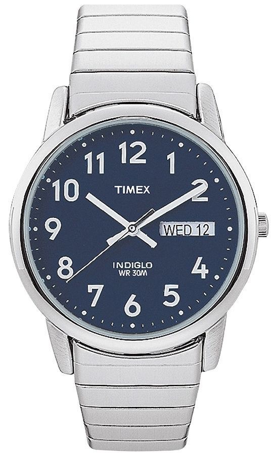 Timex T20031, Easy Reader, Men’s, Silvertone Expansion, Indiglo, Day/Date, NEW