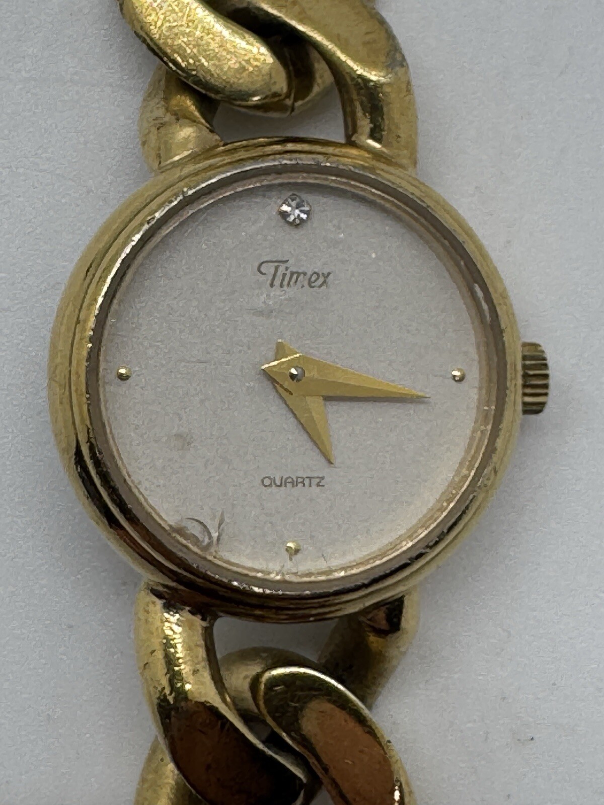 Timex Ladies Watch Gold Tone Chain Band Sunburst Dial Diamond Accent – USED READ