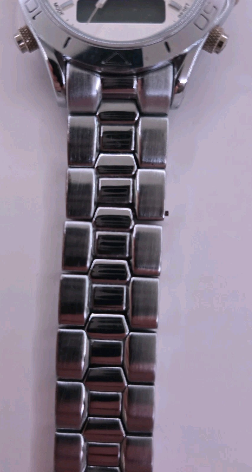 Chrome Analog Digital Watch Men Silver Rotating Bezel Alarm Chrono Untested 8″