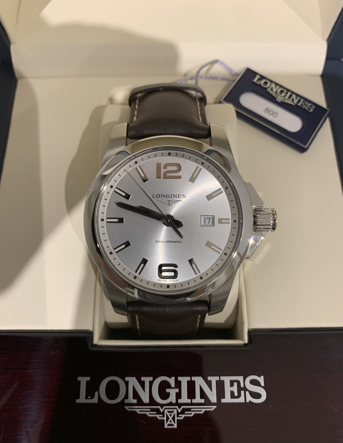 Longines Conquest Quartz Silver Dial 41mm Brown Leather Men’s Watch L37594765