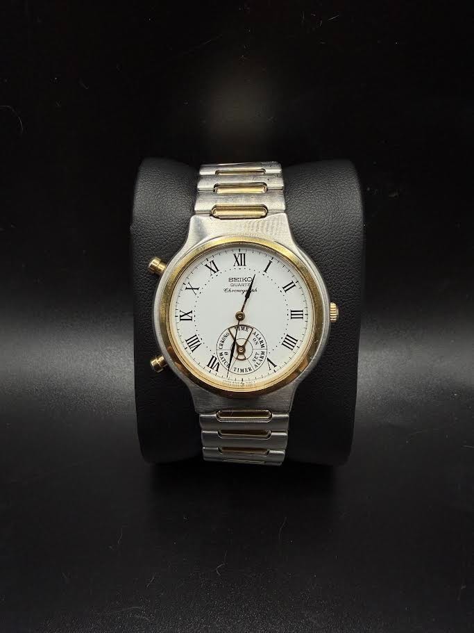 Seiko Chronograph Quartz Two Tone 8M25-7020 Dancing Hands Men’s Watch ✅WORKING✅