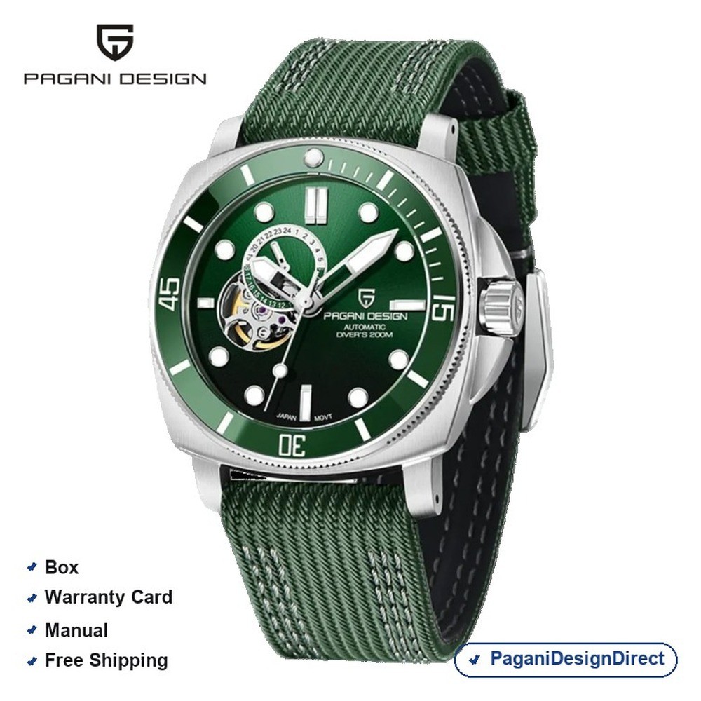 Pagani Design PD-1736 Green Skeleton Rubber Automatic Men’s Watch