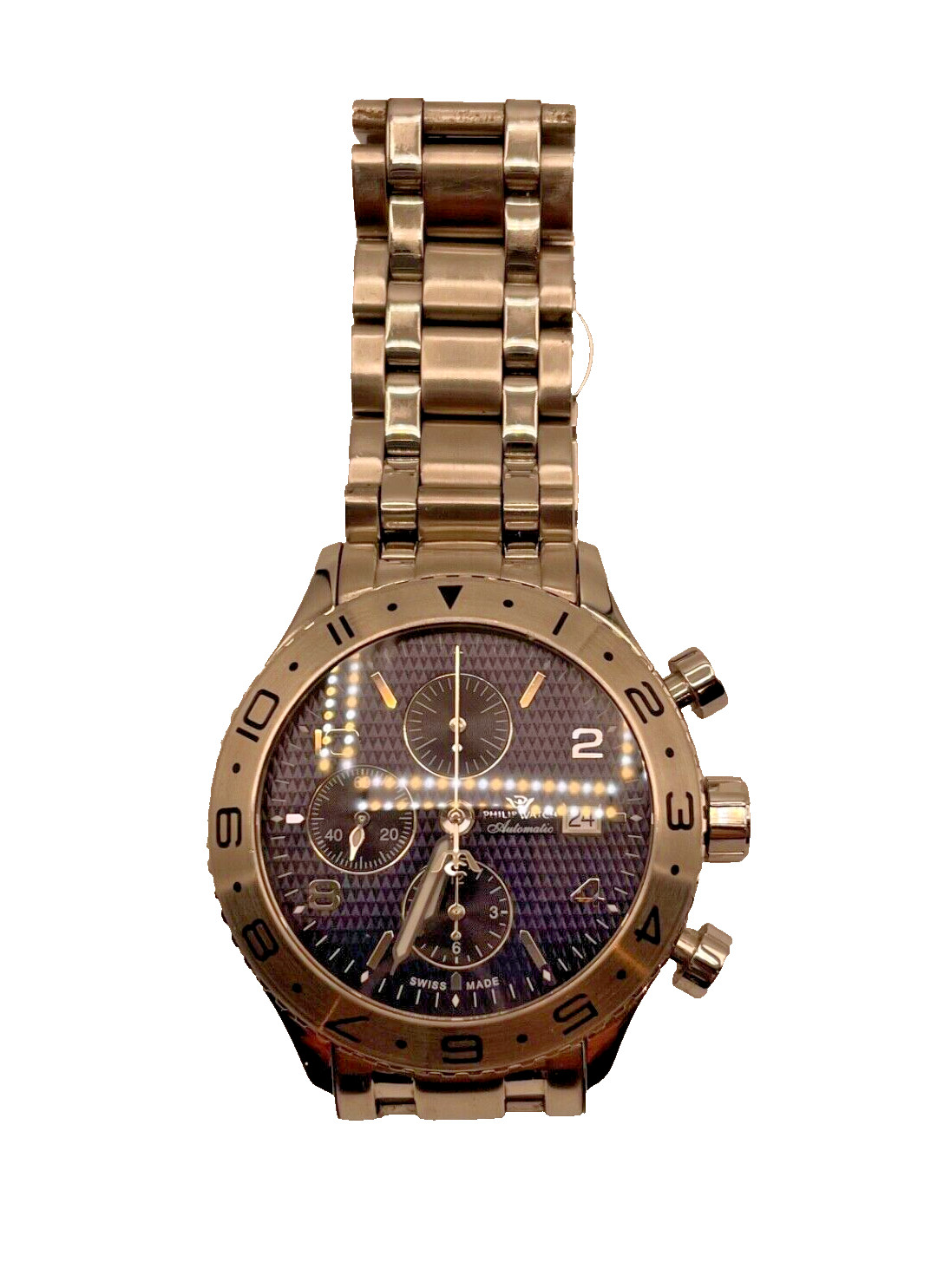 Philip Valjoux 7750 Automatic Chronograph Men’s Watch 44mm Original SS Bracelet