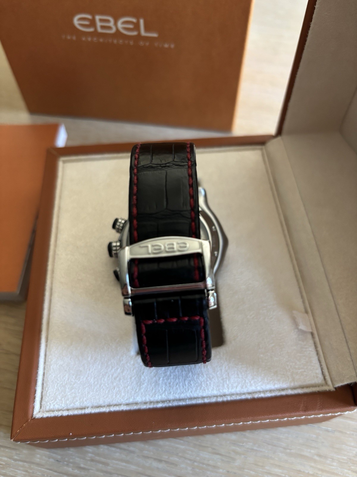 EBEL 1911 BTR 44mm Automatic Chronograph Black Dial Leather Strap Box Booklet