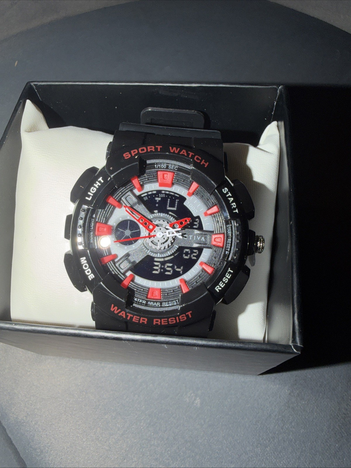 Activa Sport Watch Analog/Digital Quartz 50M WR Alarm Light Black/Red Box